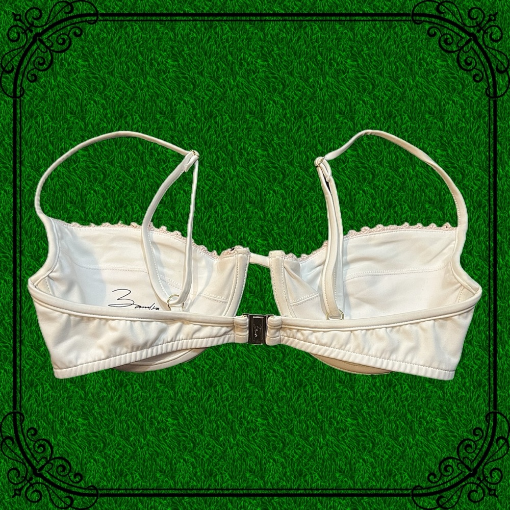 Pure white “Bella” bikini top with a light pink trim on the top by BAMBA - Picture 2 of 6